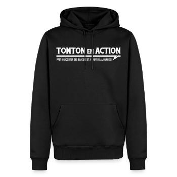 TONTON en ACTION - Sweat à capuche Premium bio Homme - noir - Devant - Nico (187cm)
