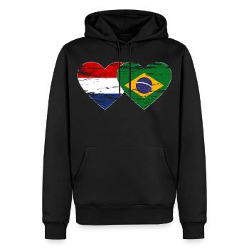Hollande Brésil drapeau coeur utilisé - Sweat à capuche Premium bio Homme - noir - Devant - Nico (187cm)