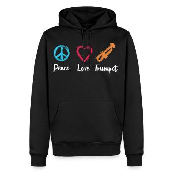 Trompette Paix Amour - Sweat à capuche Premium bio Homme - noir - Devant - Nico (187cm)