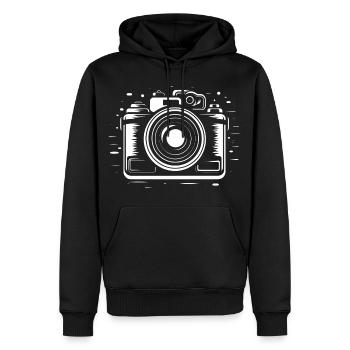 Croquis de l’appareil photo - Sweat à capuche Premium bio Homme - noir - Devant - Nico (187cm)