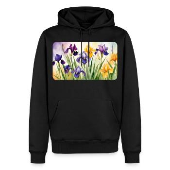Romantische Schwertlilien - Aquarellfarben  - Männer Premium Bio Hoodie - Schwarz - Vorne - Nico (187cm)