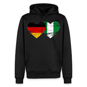 Allemagne Nigeria drapeau coeur utilisé - Sweat à capuche Premium bio Homme - noir - Devant - Nico (187cm)