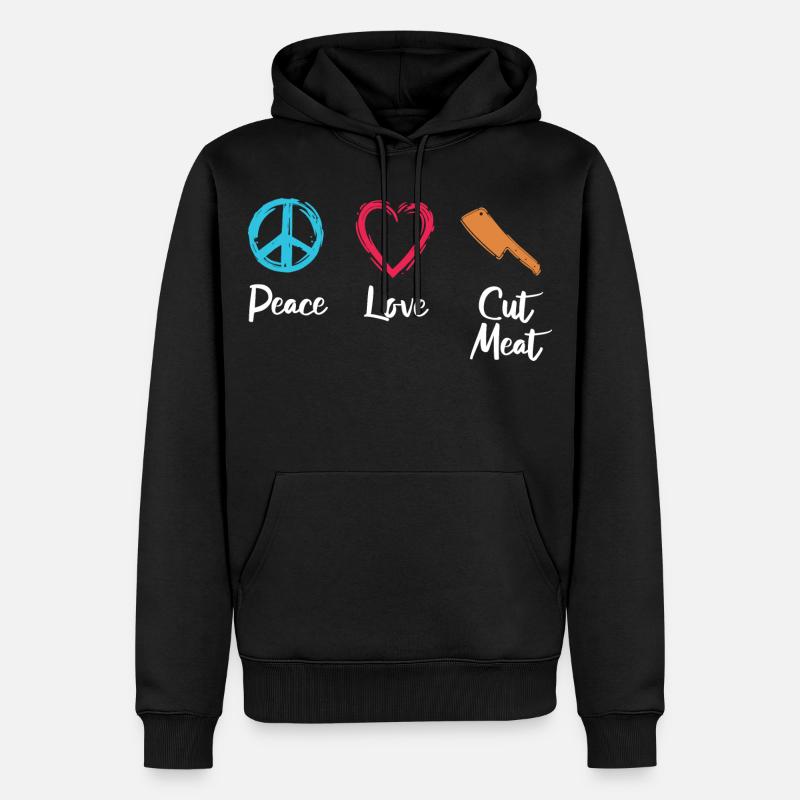 Frieden Liebe Fleisch schneiden - Männer Premium Bio Hoodie - Schwarz