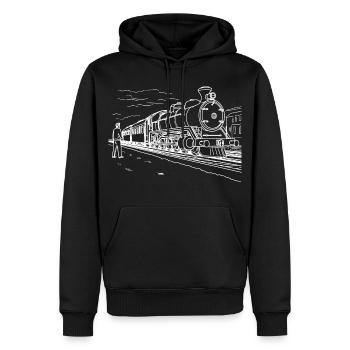 Dessin d’amoureux du train - Sweat à capuche Premium bio Homme - noir - Devant - Nico (187cm)