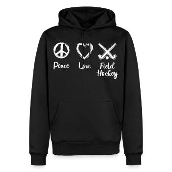 Peace Love Field Hockey - Männer Premium Bio Hoodie - Schwarz - Vorne - Nico (187cm)