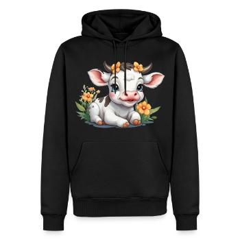 Mignon bébé vache veau sur prairie fleurie - Sweat à capuche Premium bio Homme - noir - Devant - Nico (187cm)