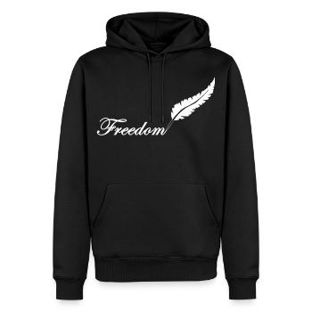 Weiße Feder und Freiheit - Männer Premium Bio Hoodie - Schwarz - Vorne - Nico (187cm)