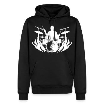 Dessin du batteur - Sweat à capuche Premium bio Homme - noir - Devant - Nico (187cm)