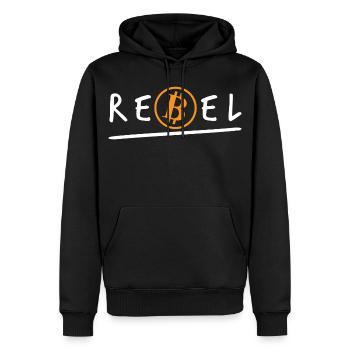 Bitcoin Rebel Krypto BTC - Männer Premium Bio Hoodie - Schwarz - Vorne - Nico (187cm)