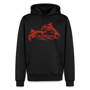 Rote Delfine - Männer Premium Bio Hoodie - Schwarz - Vorne - Nico (187cm)