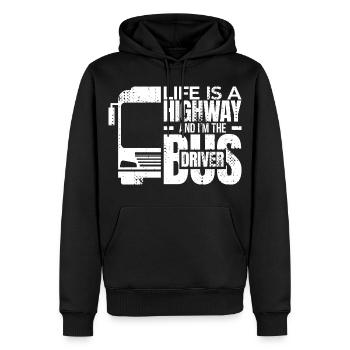 La vie est une autoroute et je suis le chauffeur de bus - Sweat à capuche Premium bio Homme - noir - Devant - Nico (187cm)