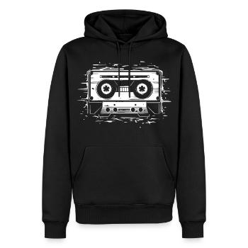 Cassette audio - Sweat à capuche Premium bio Homme - noir - Devant - Nico (187cm)