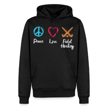 Peace Love Hockey sur gazon - Sweat à capuche Premium bio Homme - noir - Devant - Nico (187cm)