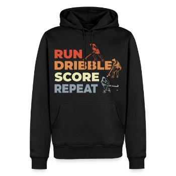 Run, dribble, score, repeat - Men’s Premium Organic Hoodie - black - Front - Nico (187cm)
