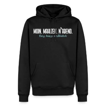 Moin Mahlzeit N'Abend – Norddeutscher Humor - Männer Premium Bio Hoodie - Schwarz - Vorne - Nico (187cm)