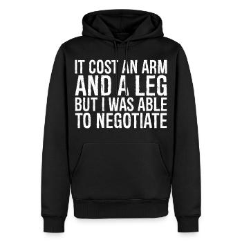 cela m’a coûté un bras et une jambe, mais j’ai pu négocier - Sweat à capuche Premium bio Homme - noir - Devant - Nico (187cm)