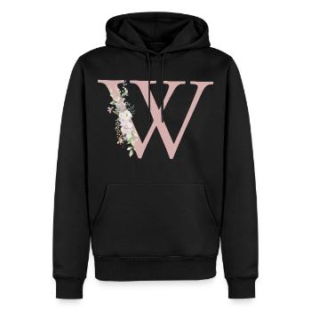 W Monogramme, Floral, Personnalisable - Sweat à capuche Premium bio Homme - noir - Devant - Nico (187cm)