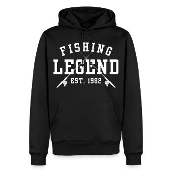 Légende de la pêche Est 1982 - Sweat à capuche Premium bio Homme - noir - Devant - Nico (187cm)