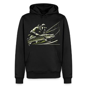 Pêche Pêcheur Brochet Poisson Géant Vert Olive Cadeau - Sweat à capuche Premium bio Homme - noir - Devant - Nico (187cm)