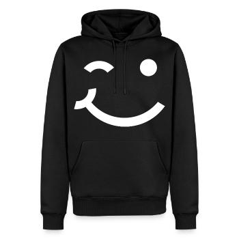 Clin d’œil, sourire clignant de l’œil - Sweat à capuche Premium bio Homme - noir - Devant - Nico (187cm)