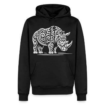 Rhinocéros tribal - Sweat à capuche Premium bio Homme - noir - Devant - Nico (187cm)
