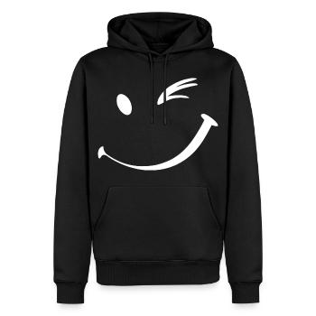 Clin d’œil, sourire clignant de l’œil - Sweat à capuche Premium bio Homme - noir - Devant - Nico (187cm)