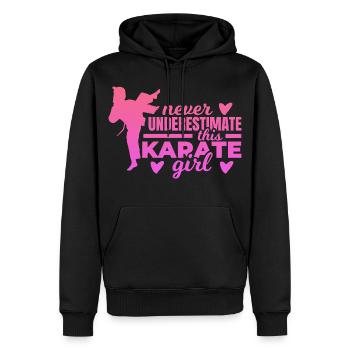 Ne sous-estimez jamais une fille de karaté - Sweat à capuche Premium bio Homme - noir - Devant - Nico (187cm)