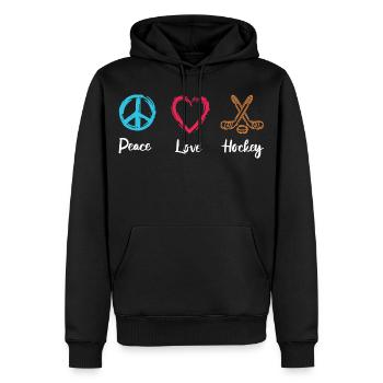 Frieden Liebe Eishockey - Männer Premium Bio Hoodie - Schwarz - Vorne - Nico (187cm)