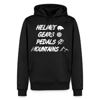 Helmet Gears Pedals Mountains - Männer Premium Bio Hoodie - Schwarz - Vorne - Nico (187cm)