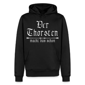 Thorsten is already doing it - Men’s Premium Organic Hoodie - black - Front - Nico (187cm)