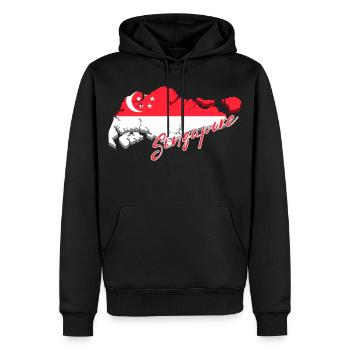 Landkarte von Singapur, Flagge von Singapur - Männer Premium Bio Hoodie - Schwarz - Vorne - Nico (187cm)