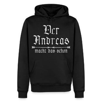 Andreas is already doing it - Men’s Premium Organic Hoodie - black - Front - Nico (187cm)