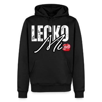 Lederoptik mit Lippenakzent - Männer Premium Bio Hoodie - Schwarz - Vorne - Nico (187cm)