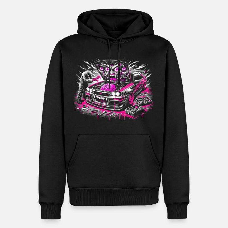 Neon Monster Car Graffiti Design - Sweat à capuche Premium bio Homme - noir