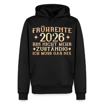 Retraite anticipée 2026 - N’est plus responsable - Part retraite - Sweat à capuche Premium bio Homme - noir - Devant - Nico (187cm)