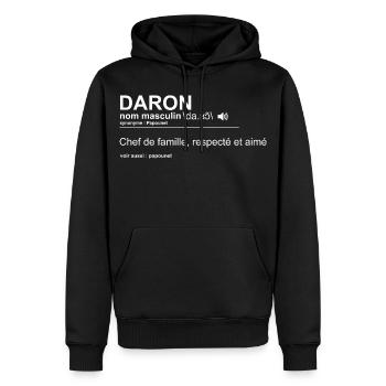 Définition Daron Fête Des Pères Amour et Humour - Sweat à capuche Premium bio Homme - noir - Devant - Nico (187cm)