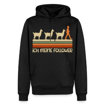Alpaga Fan JE VEUX DIRE FOLLOWERS Rétro Drôle - Sweat à capuche Premium bio Homme - noir - Devant - Nico (187cm)