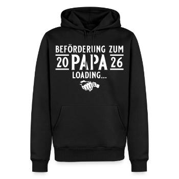 Papa 2026 chargement - Futur papa - Sweat à capuche Premium bio Homme - noir - Devant - Nico (187cm)
