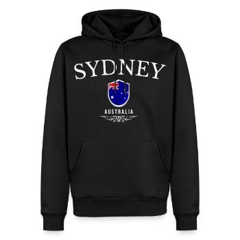 Sydney, Australie, design élégant et minimaliste - Sweat à capuche Premium bio Homme - noir - Devant - Nico (187cm)