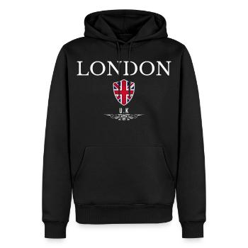 Londres, Royaume-Uni, design minimaliste et élégant - Sweat à capuche Premium bio Homme - noir - Devant - Nico (187cm)