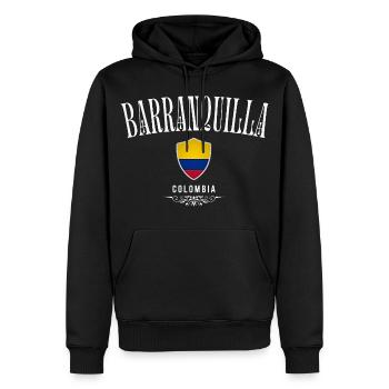 Barranquilla, Colombie, design minimaliste élégant - Sweat à capuche Premium bio Homme - noir - Devant - Nico (187cm)