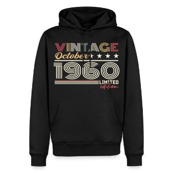 Octobre 1960 rétro anniversaire 1960 Octobre 1960  - Sweat à capuche Premium bio Homme - noir - Devant - Nico (187cm)