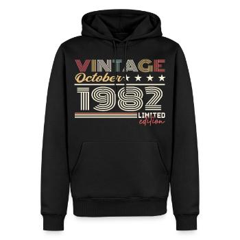 Octobre 1982 rétro anniversaire 1982 Octobre 1982  - Sweat à capuche Premium bio Homme - noir - Devant - Nico (187cm)
