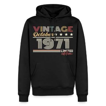 Octobre 1971 rétro anniversaire 1971 Octobre 1971  - Sweat à capuche Premium bio Homme - noir - Devant - Nico (187cm)