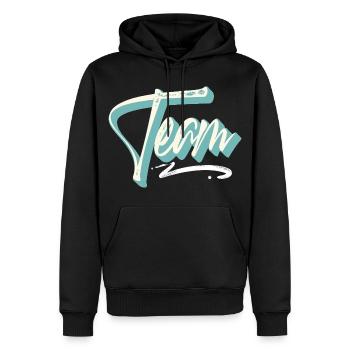 Team - Männer Premium Bio Hoodie - Schwarz - Vorne - Nico (187cm)