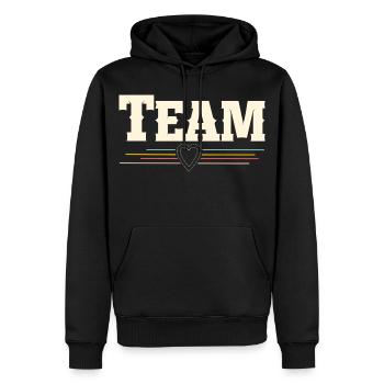 Team - Männer Premium Bio Hoodie - Schwarz - Vorne - Nico (187cm)