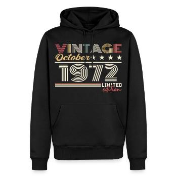 Octobre 1972 rétro anniversaire 1972 Octobre 1972  - Sweat à capuche Premium bio Homme - noir - Devant - Nico (187cm)