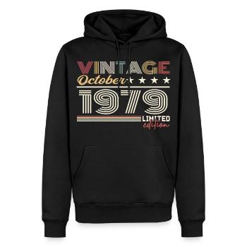 Octobre 1979 rétro anniversaire 1979 Octobre 1979  - Sweat à capuche Premium bio Homme - noir - Devant - Nico (187cm)