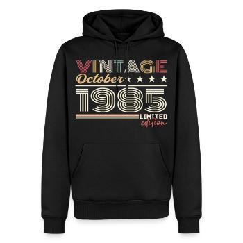 Octobre 1985 rétro anniversaire 1985 Octobre 1985  - Sweat à capuche Premium bio Homme - noir - Devant - Nico (187cm)