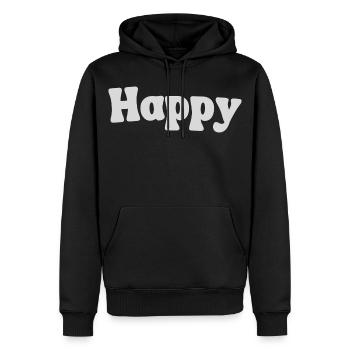 Happy - Männer Premium Bio Hoodie - Schwarz - Vorne - Nico (187cm)